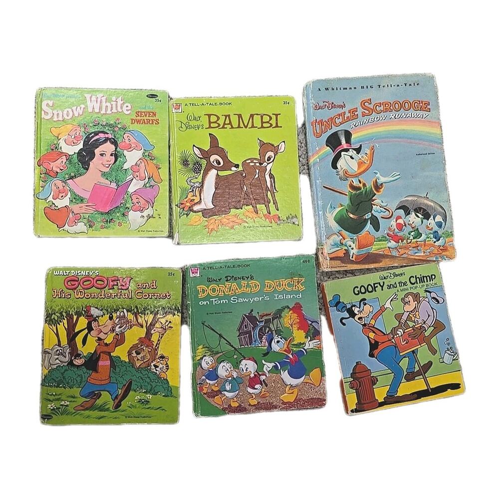 Lot of 6 VTG Walt Disney Goofy, Donald Duck,‎ Snow White Children's Story Books